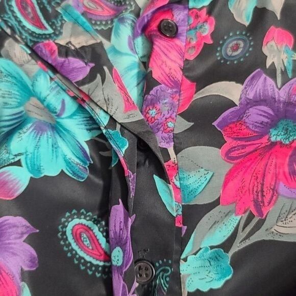 Vintage 80s 90s Black Pink Floral Shirt - Picture 8 of 14